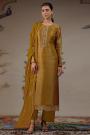 Mustard Silk Zari Woven & Hand Embroidered Kurta Set