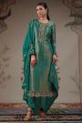 Teal Green Silk Zari Woven & Hand Embroidered Kurta Set