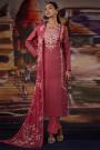 Strawberry Pink Premium Cotton Printed & Hand Embroidered Kurta Set With Chiffon Dupatta