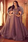 Plum Brown Tissue Silk Embroidered Anarkali Dress