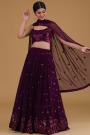 Plum Georgette Embroidered Lehenga Set