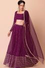 Wine Georgette Embroidered Lehenga Set