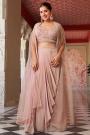 Pastel Peach Georgette Embroidered Top & Dhoti Skirt Set With Cape