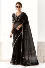 Black Organza Tissue Silk Embroidered Saree With Hand Work Blouse