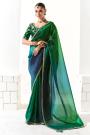 Peacock Green Organza Tissue Silk Saree With Hand Worked Blouse