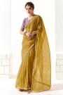 Mustard Organza Tissue Silk Saree With Lilac Hand - Worked Blouse