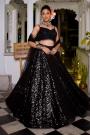Black Embroidered Georgette Lehenga Set