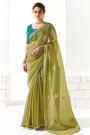 Kiwi Green Organza Tissue Silk Embroidered Saree With Hand Work Blouse