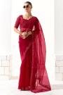 Red Organza Tissue Silk Embroidered Saree With Hand Work Blouse
