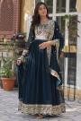 Prussian Blue Georgette Embroidered Anarkali Dress With Dupatta