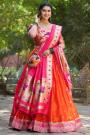 Orange & Pink Paithani Silk Zari Woven Lehenga Set With Potli Bag