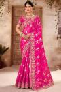 Fuchsia Pink Tissue Silk Embroidered Saree