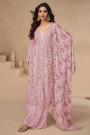 Soft Pink Chinon Silk Embroidered & Chikan Worked Kurta Set