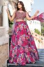 Magenta Pink Printed & Embroidered Organza Silk Lehenga Set