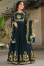 Teal Blue Georgette Embroidered Anarkali Dress With Dupatta