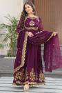 Plum Georgette Embroidered Anarkali Dress With Dupatta