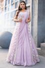 Lilac Georgette Indowestern Lehenga Saree & Top Set With Net Jacket