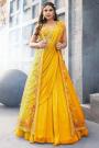 Yellow Georgette Indowestern Lehenga Saree & Top Set With Net Jacket