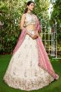 Ivory Tissue Silk Embroidered Lehenga Set With Pink Dupatta