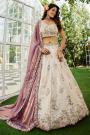 Ivory Tissue Silk Embroidered Lehenga Set With Mauve Dupatta