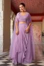 Lilac Georgette Embroidered Top & Dhoti Skirt Set With Cape