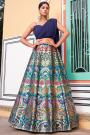 Royal Blue & Multicolor Georgette Top & Banarasi Woven Silk Skirt Indowestern Set