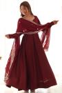 Maroon Chanderi Silk Embroidered Anarkali Dress With Georgette Dupatta