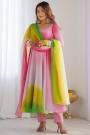 Pastel Pink & Multicolor Ombre Georgette Anarkali Set