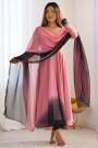 Peach Pink & Black Ombre Georgette Anarkali Set