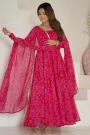 Pink Chiffon Bandhani Printed Anarkali Set