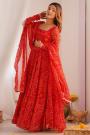 Red Chiffon Bandhani Printed Anarkali Set