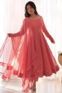Peach Georgette Chikankari Embroidered Anarkali Set