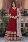 Deep Red Georgette Embroidered Anarkali Dress With Dupatta
