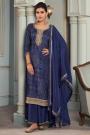 Navy Blue Silk Bandhani Printed & Embroidered Kurta Set