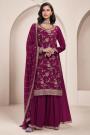 Wine Chinon Silk Hand Embroidered Sharara Kurta Set