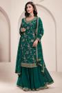 Dark Green Chinon Silk Hand Embroidered Sharara Kurta Set