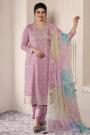 Lilac Silk Embroidered Kurta Set With Scalloped Embroidered Ombre Dupatta