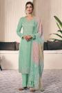 Mint Silk Embroidered Kurta Set With Scalloped Embroidered Ombre Dupatta