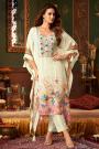 Ivory Crepe Silk Printed & Embroidered Kaftan Set