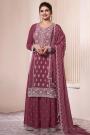 Maroon Chinon Silk Embroidered Sharara Kurta Set