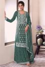 Teal Green Chinon Silk Embroidered Sharara Kurta Set