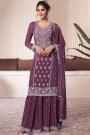 Plum Chinon Silk Embroidered Sharara Kurta Set