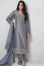 Blue Grey Silk Zari Woven Embroidered Kurta Set