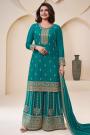 Stunning Teal Green Chinon Silk Embroidered Sharara Set