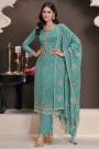 Turquoise Silk Hand Embroidered Kurta Set