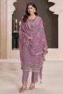 Mauve Silk Hand Embroidered Kurta Set