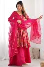 Fuchsia Pink Chanderi Silk Printed Sharara Kurta Set