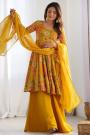 Yellow Chanderi Silk Printed Sharara Kurta Set