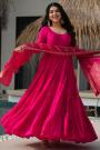 Fuchsia Pink Cotton Silk Anarkali Dress With Banarasi Dupatta