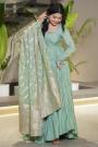Pastel Green Chanderi Silk Anarkali Dress With Banarasi Dupatta